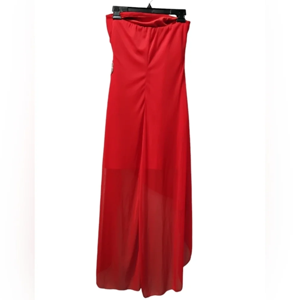 Ruby Rox Red Strapless Asymmetrical Gown with Rhinestone Accent – Women’s M - Picture 7 of 10